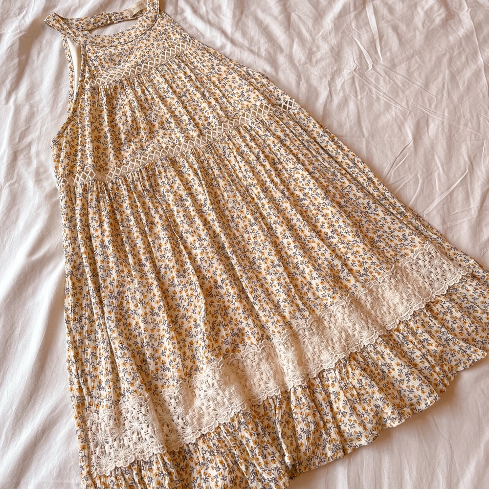 White with yellow floral pattern dress